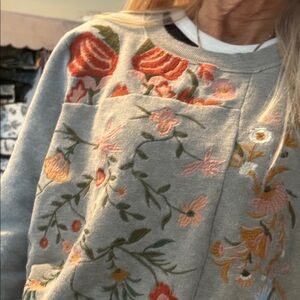 Floral Embroidered Gray Sweatshirt